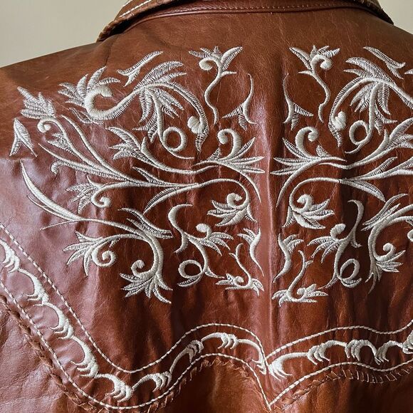 Vintage Ira Hoss Western Leather Jacket XXL Brown Tooled Embroidered Shacket - Picture 14 of 16